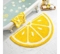 HAPLOVE Half Round Microfiber Soft Lemon Shape Bathroom Rugs Non Slip Shag Bath Mat Rug for Kitchen Bedroom Rubber Shower for Floor Living Room Mats Water Absorbent Washable (40cmx60cm, Lemon)