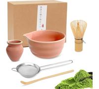 HAPLOVE Premium Matcha Tea Set with Bamboo Whisk, Ceramic Bowl Scoop & Holder Complete Matcha Making Kit for Traditional Japanese Tea Ceremony Ideal Matcha Gift Set for Beginners and Enthusiasts(Pink)