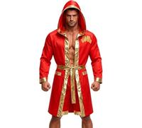 HAPNBCELE 3PCS Mens Boxing Robe with Hood Halloween Costume World Book Day | Adult Fighting Champion Boxer Set Cosplay, Satin Belt and Shorts, Dragon Tiger Print, Bachelor Party, Parent-Child Dress
