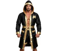 HAPNBCELE 3PCS Mens Boxing Robe with Hood Halloween Costume World Book Day | Adult Fighting Champion Boxer Set Cosplay, Satin Belt and Shorts, Dragon Tiger Print, Bachelor Party, Parent-Child Dress