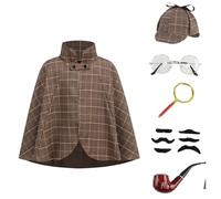 HAPNBCELE 6PCS Detective Costume Cape for Kids, Sherlock Holmes Outfit Set with Hat Halloween Christmas 100 Days of School (Brown, 15.74Inch/40cm)