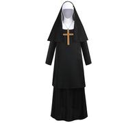 HAPNBCELE Adult Nun Costume Traditional Nun Dress Contains Accessories Cross Necklace Hat Halloween Party Costume(Black-B,L)
