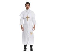HAPNBCELE Adult Pastor Costume Priests Robes Men with Collar Clergy Cope Role-Playing for Halloween(White-L)