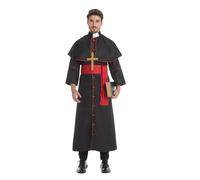 HAPNBCELE Adult Pastor Costume Priests Robes Men with Collar Clergy Cope Role-Playing for Halloween (Black and Red-M)