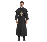 HAPNBCELE Adult Pastor Costume Priests Robes Men with Collar Clergy Cope Role-Playing for Halloween (Black-M)