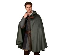 HAPNBCELE Adults Medieval Cloak with Hood, Renaissance Cape Costume Halloween Wizard Cosplay LARP Renaissance Fair RPG Party (Army Green, 31.5“/80cm)
