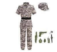 HAPNBCELE Army Costume for Boys, Soldier Military Camouflage Short Sleeve Uniform with Toy Accessories 11 Pcs Halloween