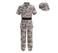 HAPNBCELE Army Costume Set for Kids Ideal for Role Play, Halloween Dress-Up（10-12years，Short Sleeved Gray Green）