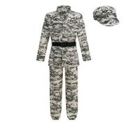 HAPNBCELE Army Costume Set for Kids Ideal for Role Play, Halloween Dress-Up（12-14years，Long Sleeved Gray Green）