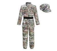 HAPNBCELE Army Costume Set for Kids Ideal for Role Play, Halloween Dress-Up（6-8years，Long Sleeved Green Camouflage）