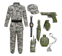 HAPNBCELE Army Costume Set for Kids Ideal for Role Play, Halloween Dress-Up(8-10years,Long Sleeved Gray Green)