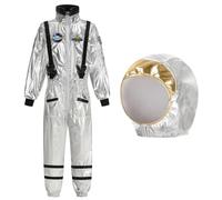 HAPNBCELE Astronaut Costume Set for Kids, Spaceman Pilot Jumpsuit Uniform World Book Day Halloween Birthday Dress Up Party (Silver, 4-5 Years)