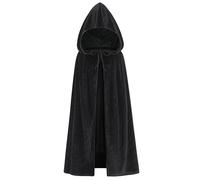HAPNBCELE Black Cloak Hooded Men Women for Medieval Renaissance Halloween Cosplay Costume-130cm
