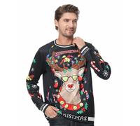 HAPNBCELE Christmas Sweatshirt,Sweater Printed Pullover,The Elk 3D Funny Digital Print Sweatshirt for Men Woman,Black-S