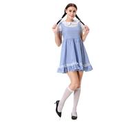HAPNBCELE Dorothy Costume Women Fancy Dress Blue and White Grid Pattern Book Day Christmas Dress Up 3Pcs Adult Idyllic Costume,XL