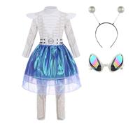 HAPNBCELE Girls Alien Costume, Alienware Outfit with Antenna Headband, Sunglasses Halloween World Book Day Space-Themed Party (Blue, 8-10 Years)