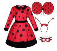 HAPNBCELE Girls Ladybug costume Black polka dot masquerade headband, mask and ladybug wings for Kids Birthday Gift Ladybug Party, Halloween(X-Large)