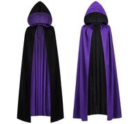 HAPNBCELE Hooded Reversible Cape Adults, Medieval Vampire Devil Magician Wizard Cloak Costume Halloween Christmas Masquerade Party (Purple-Black, 140cm/55.11")