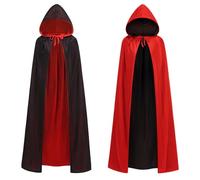 HAPNBCELE Hooded Reversible Cape Adults, Medieval Vampire Devil Magician Wizard Cloak Costume Halloween Christmas Masquerade Party (Red-Black, 90cm/35.43")