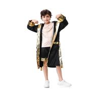 HAPNBCELE Kids Boxing Robe Costume, 4 PCS Boxer Outfit with Muscle Shirt for Birthday School World Book Day Halloween Cosplay (Black, 10-12 Years)
