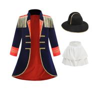 HAPNBCELE Kids Napoleon Costume, Authentic Historical Outfit with Hat Cravat for World Book Day Halloween Cosplay 3-12 Years (Navy, 7-8Years)