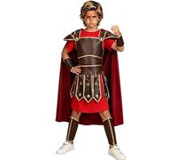 HAPNBCELE Kids Roman Warrior Costume, Ancient Empire Sparta Knights Outfits LARP Renaissance Fair World Book Day Halloween (Brown-Red, 4-5 Years)