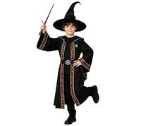 HAPNBCELE Kids Wizard Costume, Magician Robe Set with Hat, Wand, Belt World Book Day Halloween World Book Day Birthday Party (Black, 8-10 Years)