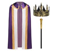 HAPNBCELE Man King Cape Costume with Crown and Scepter, Medieval Royal Cape LARP Renaissance Fair Role-Play Costume Halloween (Purple, 59.05"/150cm)