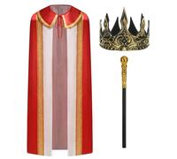HAPNBCELE Man King Cape Costume with Crown and Scepter, Medieval Royal Cape LARP Renaissance Fair Role-Play Costume Halloween (Red, 66.92"/170cm)
