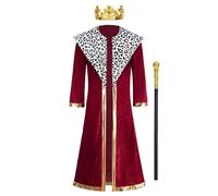 HAPNBCELE Man King Robe Costume with Crown and Scepter, Medieval Royal Prince Renaissance Fair Role-Play Costume Halloween (Red, S)