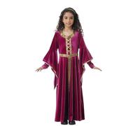 HAPNBCELE Medieval Dress for Girls, Vintage Royal Princess Costume Renaissance Fair World Book Day Halloween Birthday Party (Pink-Purple, L)
