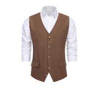 HAPNBCELE Men's Formal Waistcoat for Wedding Business and Tuxedo Solid Color Suit Vest with Adjustable Fit(S,brown)