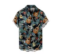 HAPNBCELE Mens Hawaiian Button Down Shirt Short Sleeve (XL, Guitar)