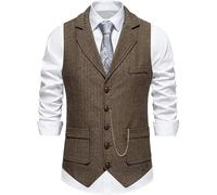 HAPNBCELE Men's Waistcoat Formal Casual Vest Wedding 1920s Party | Comfortable Soft, Vintage Style, Classic Herringbone, V Neck, Slim Fit, Adjustable Strap, Business Meeting, Renaissance Fairs