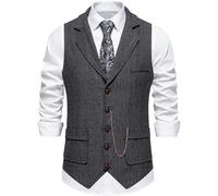 HAPNBCELE Men's Waistcoat Formal Casual Vest Wedding 1920s Party | Comfortable Soft, Vintage Style, Classic Herringbone, V Neck, Slim Fit, Adjustable Strap, Business Meeting, Renaissance Fairs