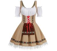 HAPNBCELE Oktoberfest Costume for Womens, German Dirndl Dress One-Shoulder Traditional Bavarian Carnival Halloween Outfits (Khaki, Large)