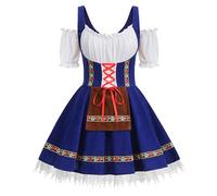 HAPNBCELE Oktoberfest Costume for Womens, German Dirndl Dress One-Shoulder Traditional Bavarian Carnival Halloween Outfits (Blue, Large)
