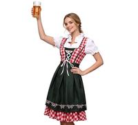 HAPNBCELE Oktoberfest Costume for Womens, German Dirndl Plaid Dress with Apron Traditional Beer Bavarian Carnival Halloween (Red Plaid, X-Large)