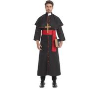 HAPNBCELE Priest Costume for Men, Religious Clergy Attire Robe Shawl Outfits with Cross Necklace, Belt Halloween Christmas