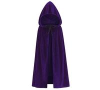 HAPNBCELE Purple Hooded Cloak Men Women Satin Cape Witch Vampire Costume for Medieval Renaissance Halloween Cosplay Costume-130cm