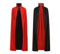 HAPNBCELE Reversible Cape Adults, Medieval Vampire Devil Magician Wizard Cloak Costume Halloween Christmas Masquerade Party (Red-Black, 150cm/59.05")