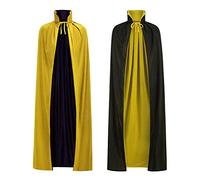 HAPNBCELE Reversible Cape Adults, Medieval Vampire Devil Magician Wizard Cloak Costume Halloween Christmas Masquerade Party (Yellow-Black, 140cm/55.11")