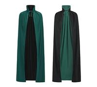 HAPNBCELE Reversible Cape Adults, Medieval Vampire Devil Magician Wizard Cloak Costume Halloween Christmas Masquerade Party (Green-Black, 120cm/47.24")