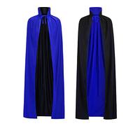 HAPNBCELE Reversible Cape Adults, Medieval Vampire Devil Magician Wizard Cloak Costume Halloween Christmas Masquerade Party (Blue-Black, 150cm/59.05")