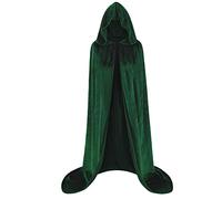 HAPNBCELE Unisex Velvet Cape Hooded Cloak, Halloween Christmas Costume Medieval Masquerade Wizard Vampire Party Fancy Dress (Green, 59.05"/150cm)