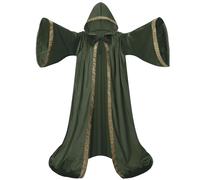 HAPNBCELE Velvet Hooded Wizard Robe with Hooded and Sleeves,Vampire, Witch, Cosplay Cloak for Halloween(Military Green,150cm)