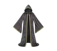 HAPNBCELE Velvet Hooded Wizard Robe with Hooded and Sleeves,Vampire, Witch, Cosplay Cloak for Halloween(silver gray,140cm)
