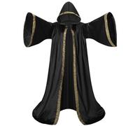 HAPNBCELE Velvet Hooded Wizard Robe with Hooded and Sleeves,Vampire, Witch, Cosplay Cloak for Halloween(Black,59''/150cm)