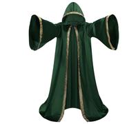 HAPNBCELE Velvet Hooded Wizard Robe with Hooded and Sleeves,Vampire, Witch, Cosplay Cloak for Halloween(Green,59''/150cm)