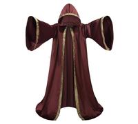 HAPNBCELE Velvet Hooded Wizard Robe with Hooded and Sleeves,Vampire, Witch, Cosplay Cloak for Halloween(Date red,59''/150cm)